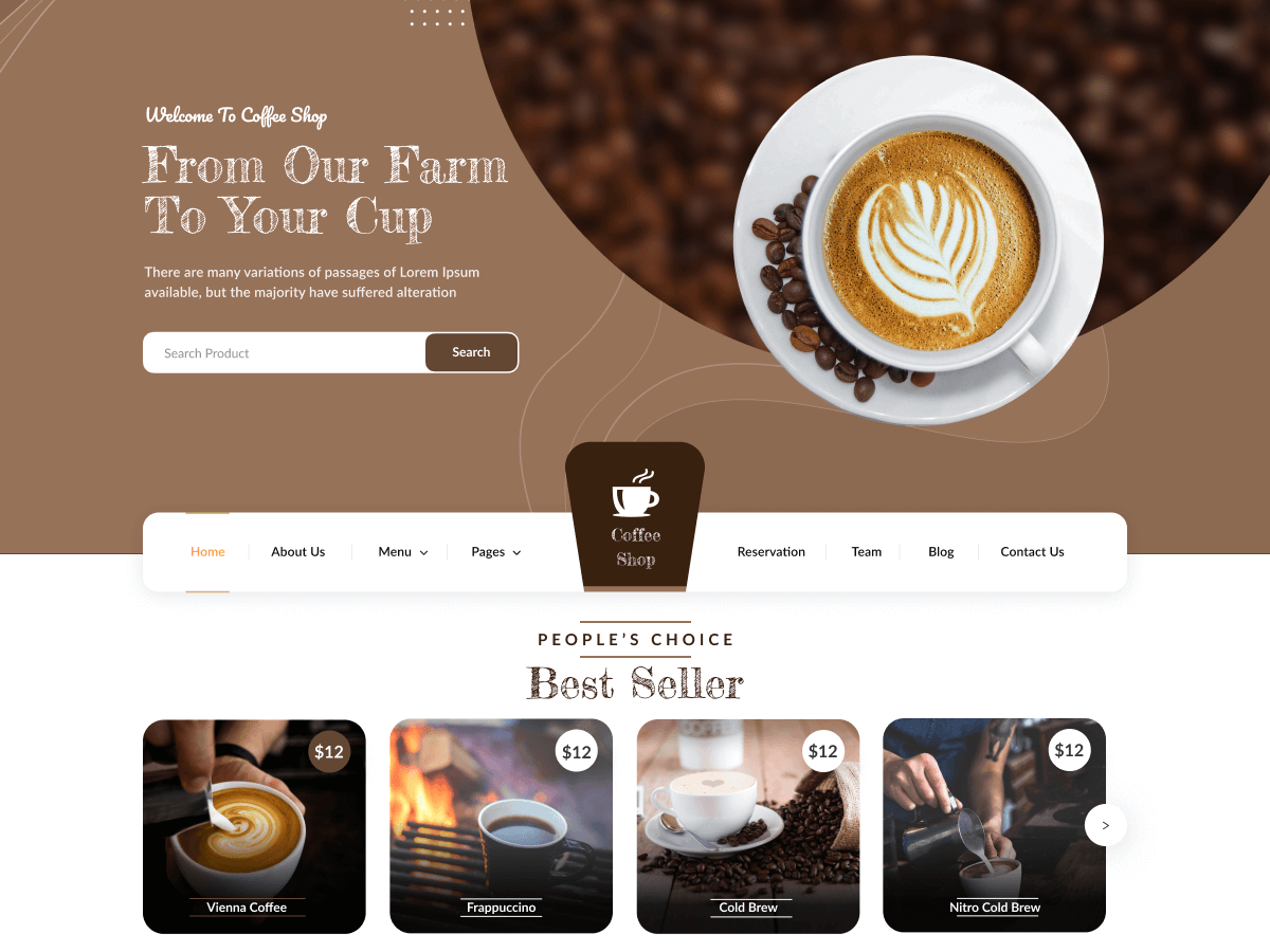 Ảnh minh họa template website cafe phù hợp cho menu online và câu chuyện hạt