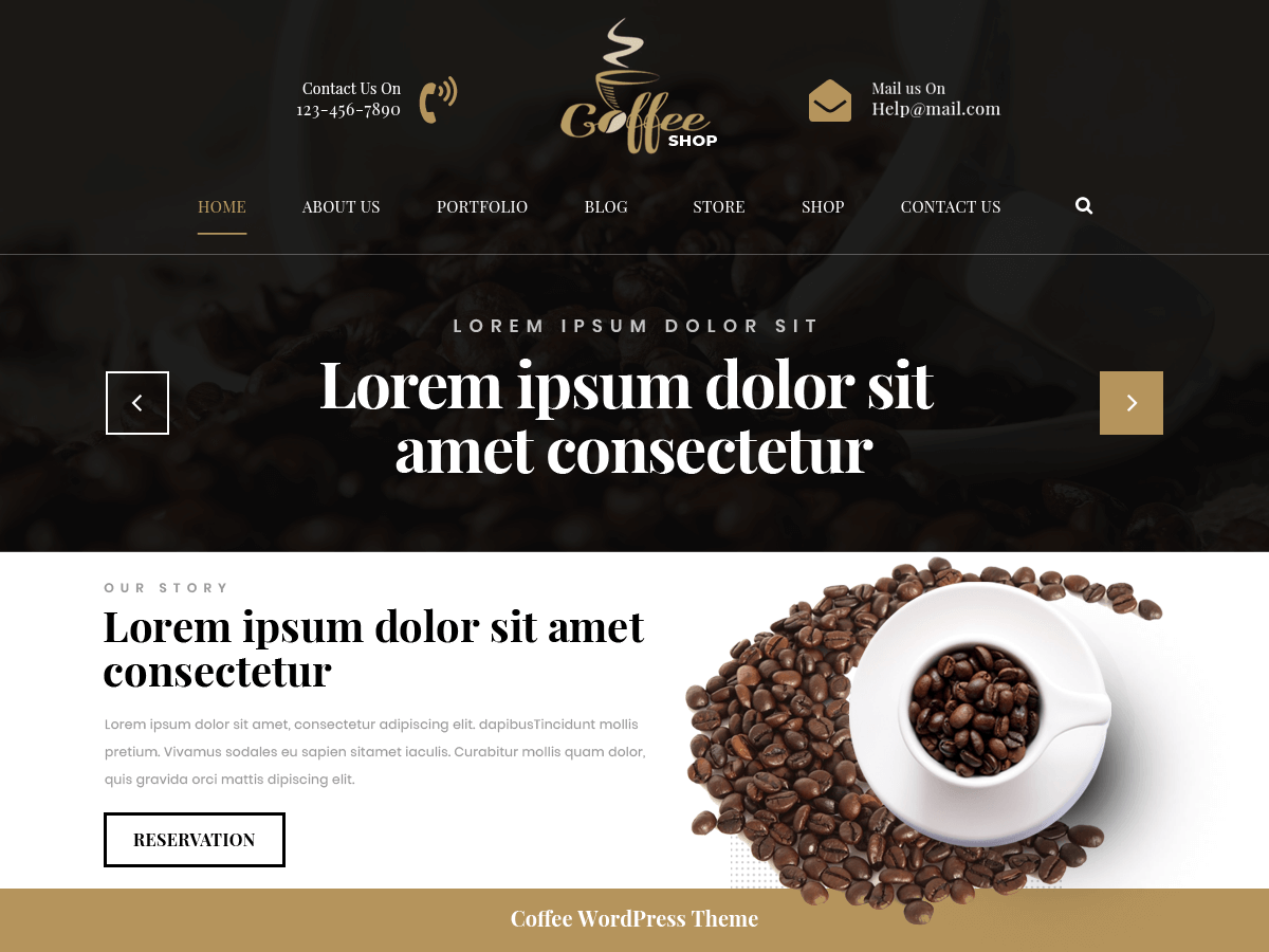 Giao diện website cafe specialty với menu, không gian quán và lời kêu gọi hành động