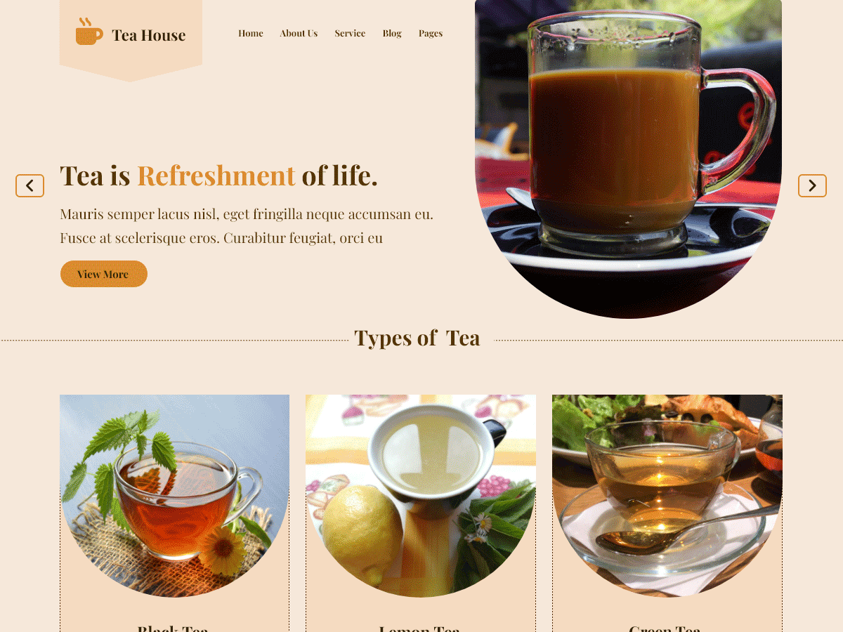 Mẫu website trà và cafe có menu, hình ảnh sản phẩm và lời kêu gọi hành động cho chuỗi trà sữa
