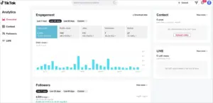 Screenshot dashboard TikTok Analytics dùng để theo dõi hiệu quả nội dung F&B