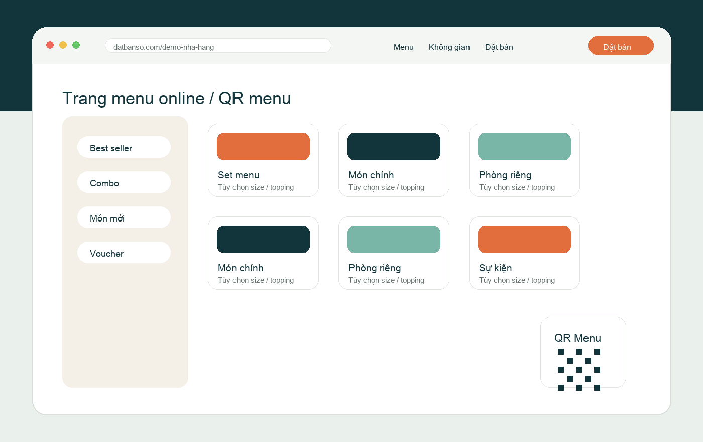 Mẫu menu online và QR menu cho website nhà hàng