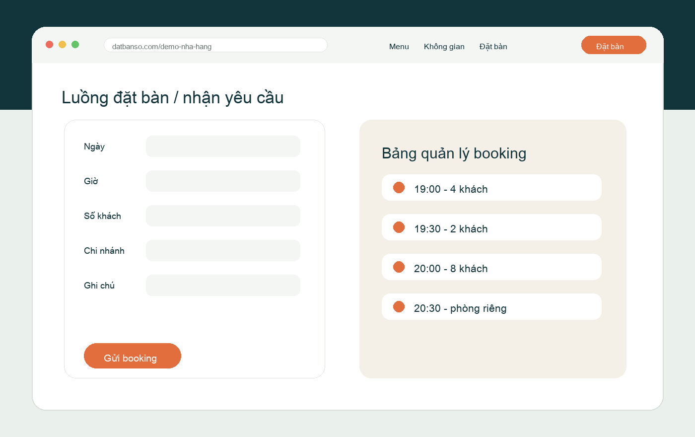 Mẫu form đặt bàn trên website nhà hàng