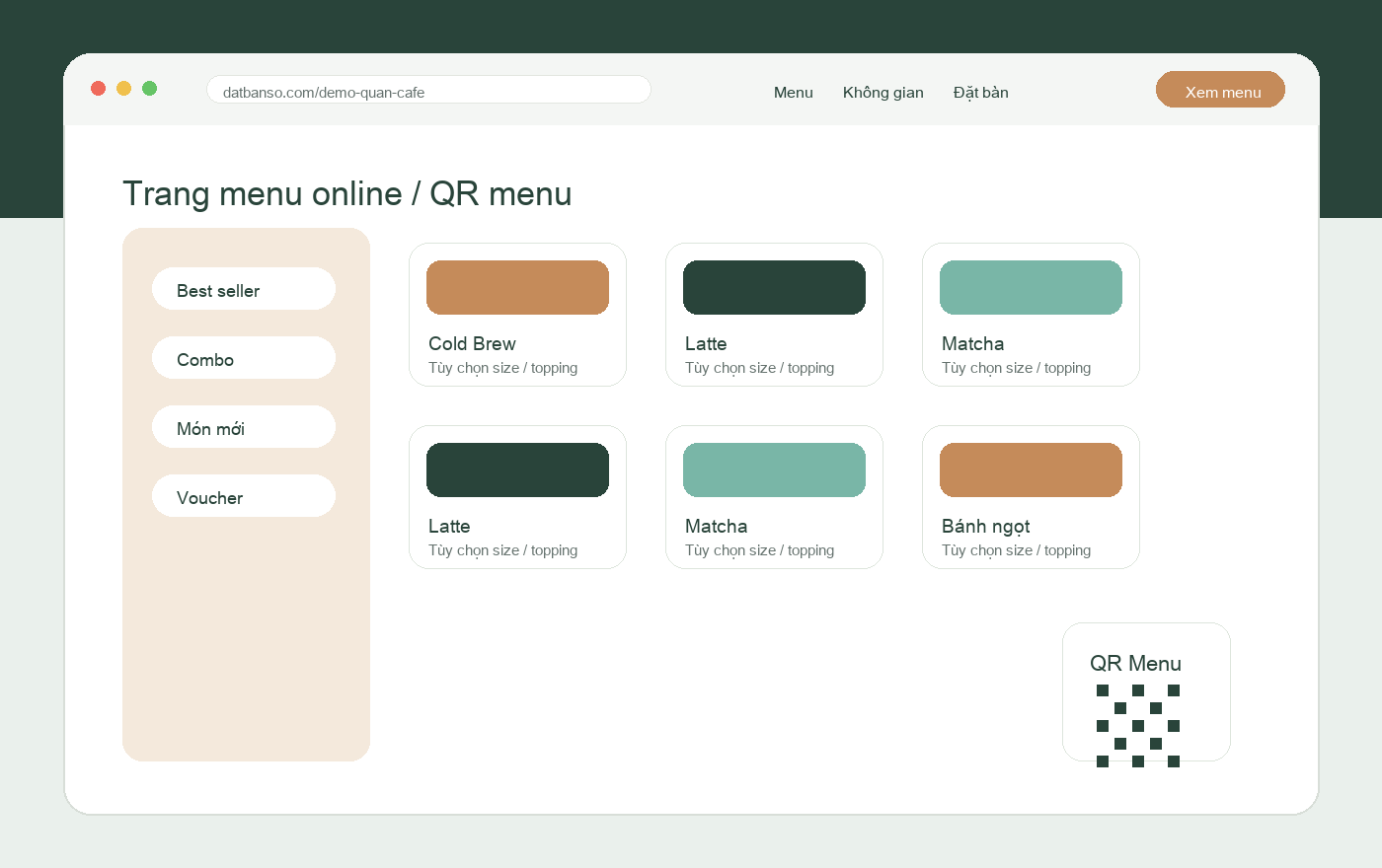 Mẫu menu online và QR menu cho website quán cafe