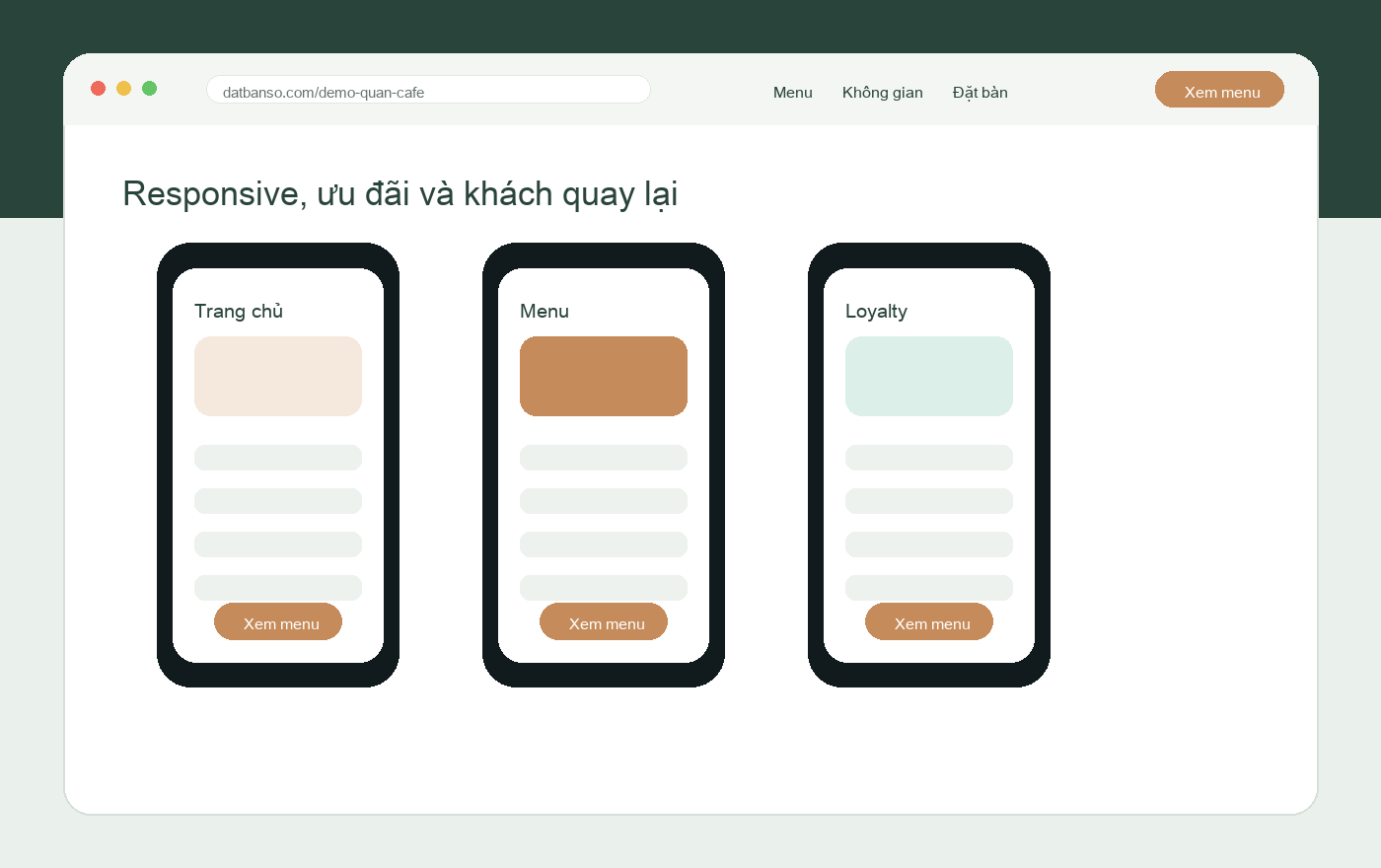 Mẫu giao diện mobile và loyalty cho website quán cafe