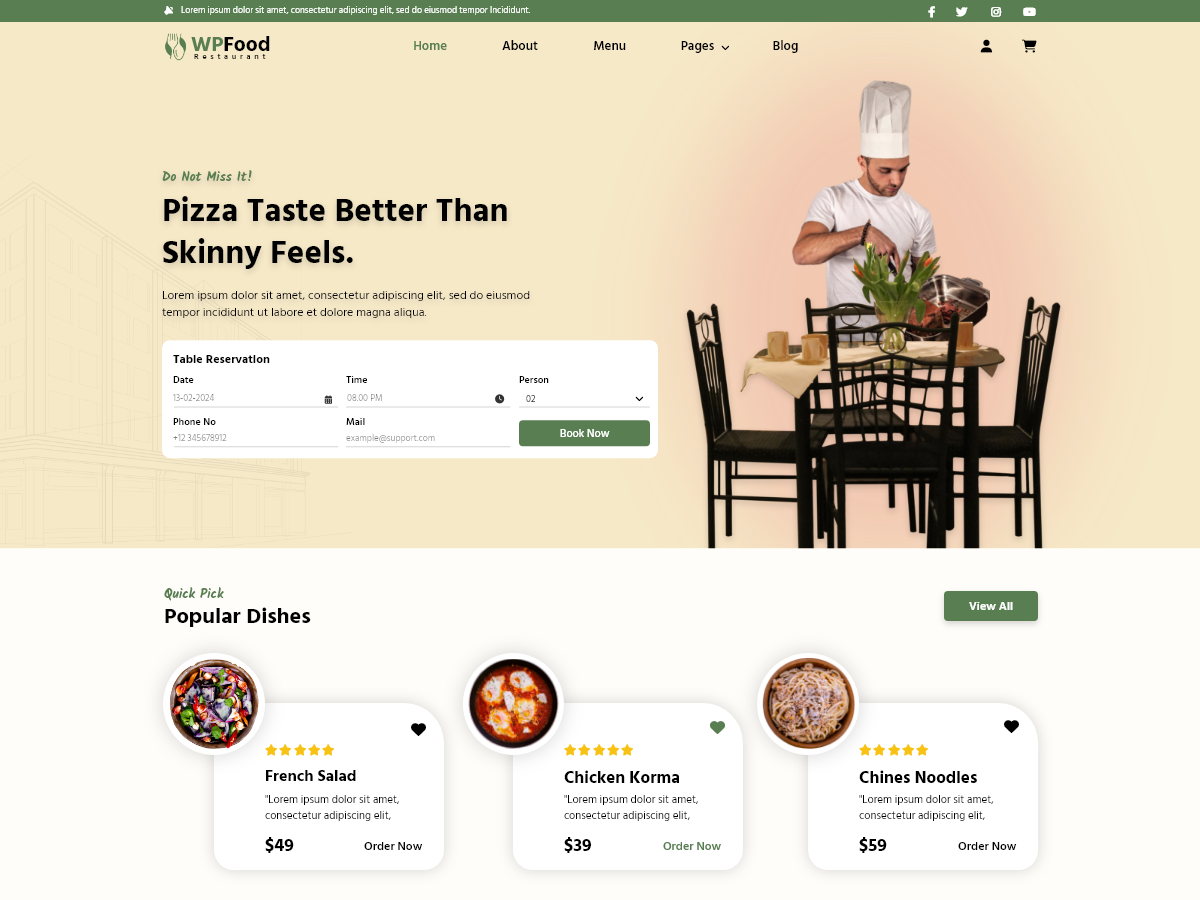 Mẫu website nhà hàng có menu và đặt bàn phù hợp chiến lược nội dung quán chay