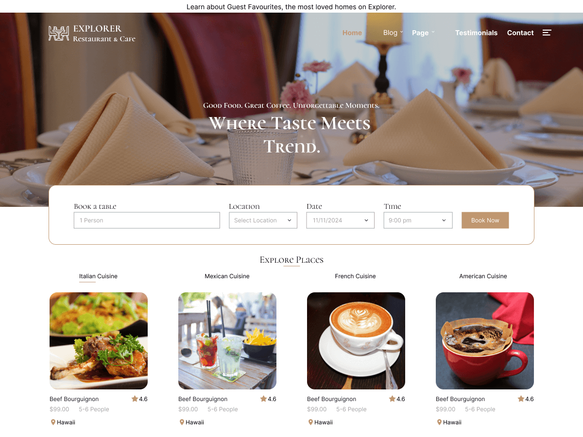 Giao diện website quán chay vegan cafe restaurant minh họa topic cluster F&B