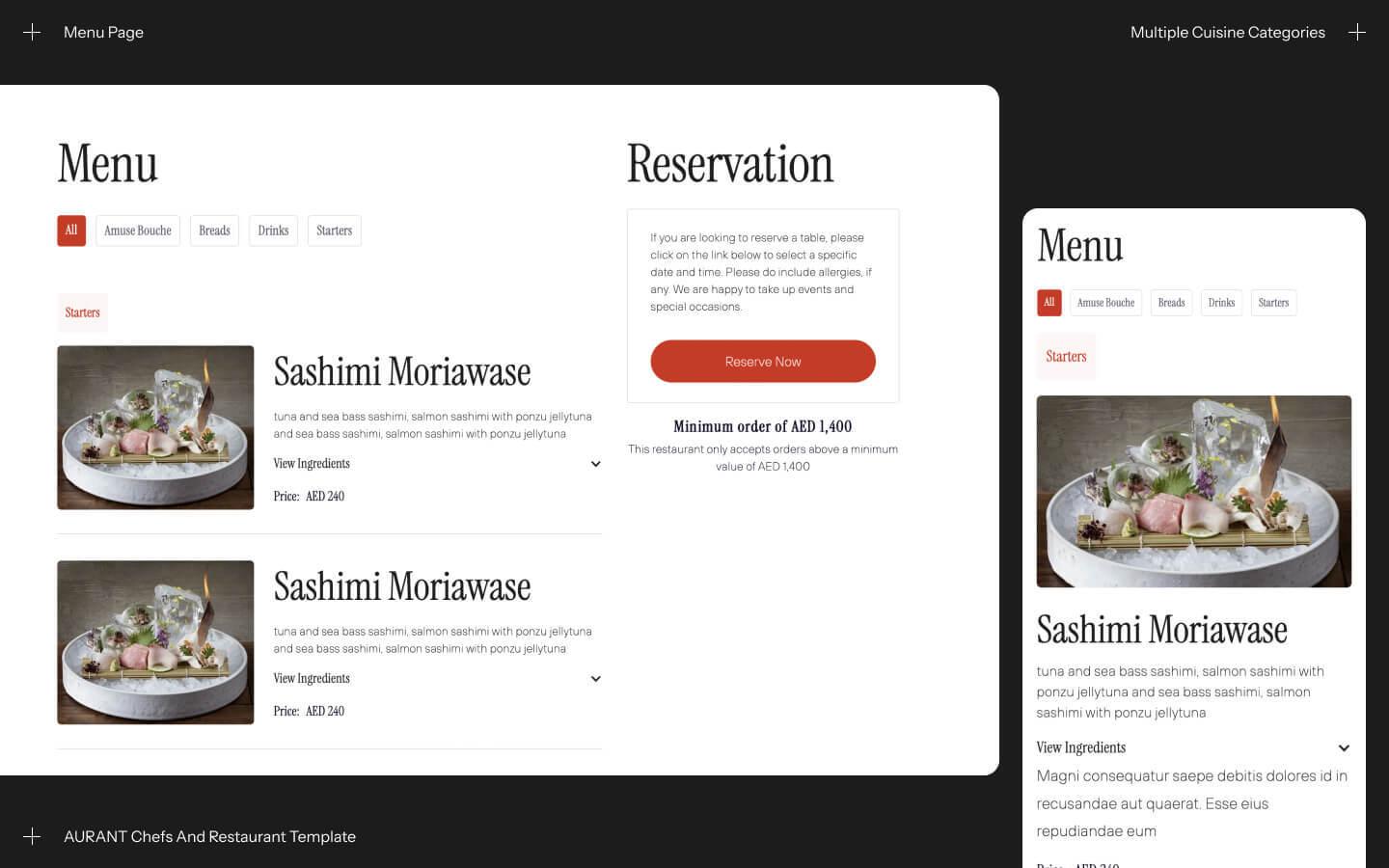 Template website nhà hàng có menu và khối reservation