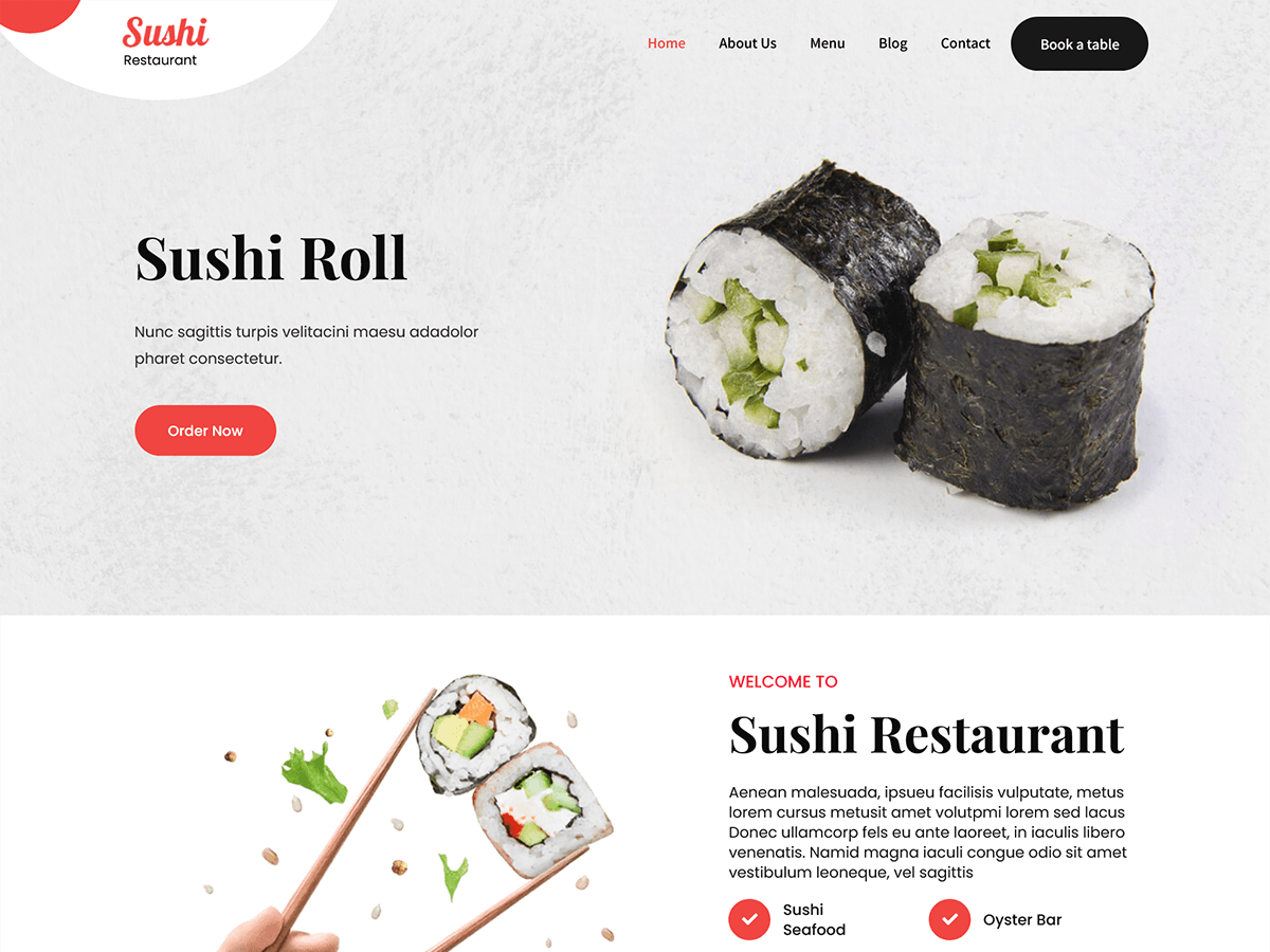 Screenshot giao diện website sushi omakase với hero và nút đặt bàn